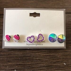 Set of 3 pair girly stud earrings